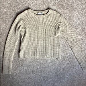 Elegant Beige Crew Neck Sweater somewhat crop